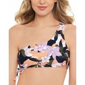Salt Cove Womens Size XL Black Floral One Shoulder Swim Bikini Top Padded 1035N1